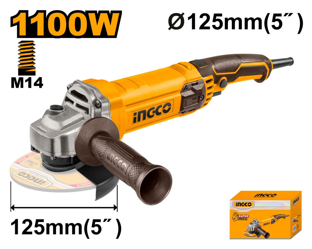 Flex Unghiular Ingco 1100W 125mm pentru Tăiere și Șlefuire