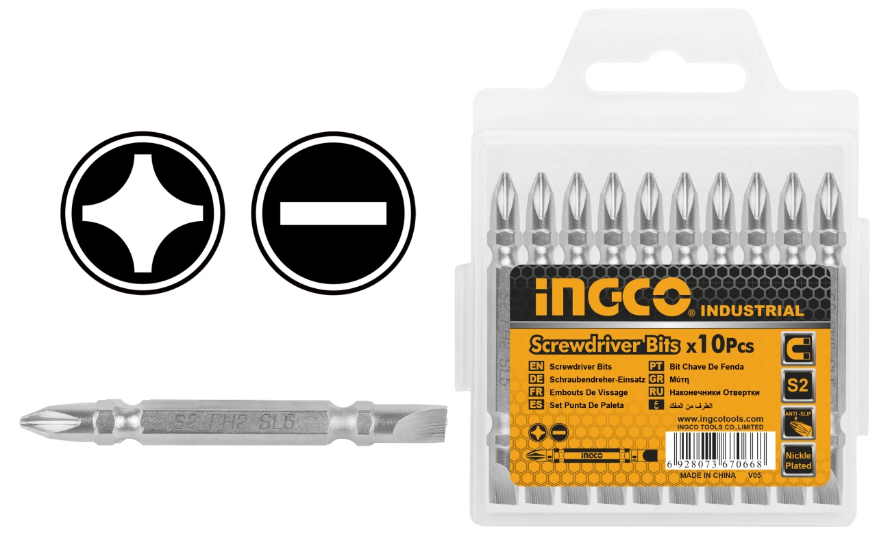 Set Biti PH2+SL6 Lung Combinat 10buc INGCO - imagine 2