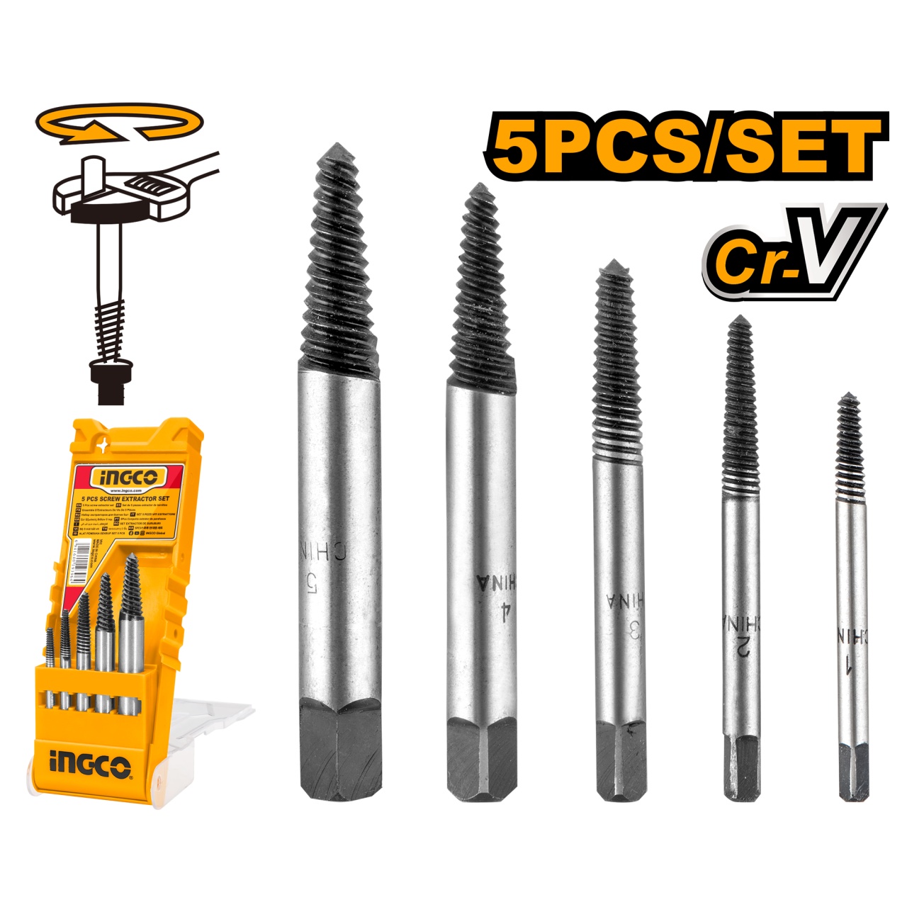 Extractor Șuruburi INGCO ASE008 - Set 5 buc