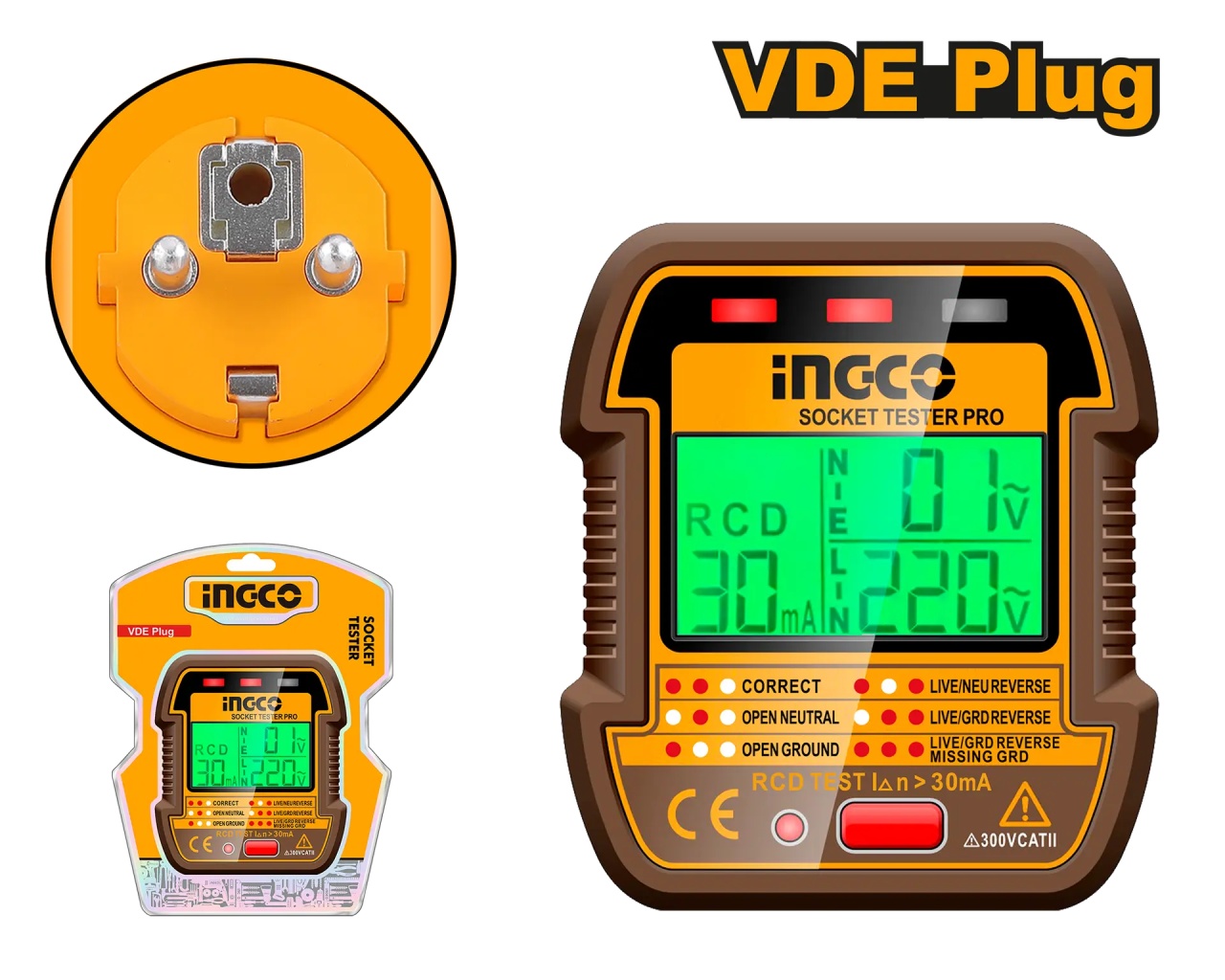 Tester Priza HESST30011 – tester electric priza cu afisaj LCD si functie test RCD 90-250V - imagine 2