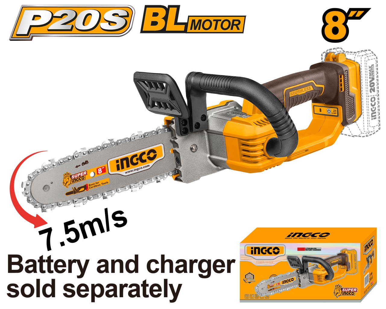 Fierăstrâu lanț INGCO 20V Brushless - imagine 5