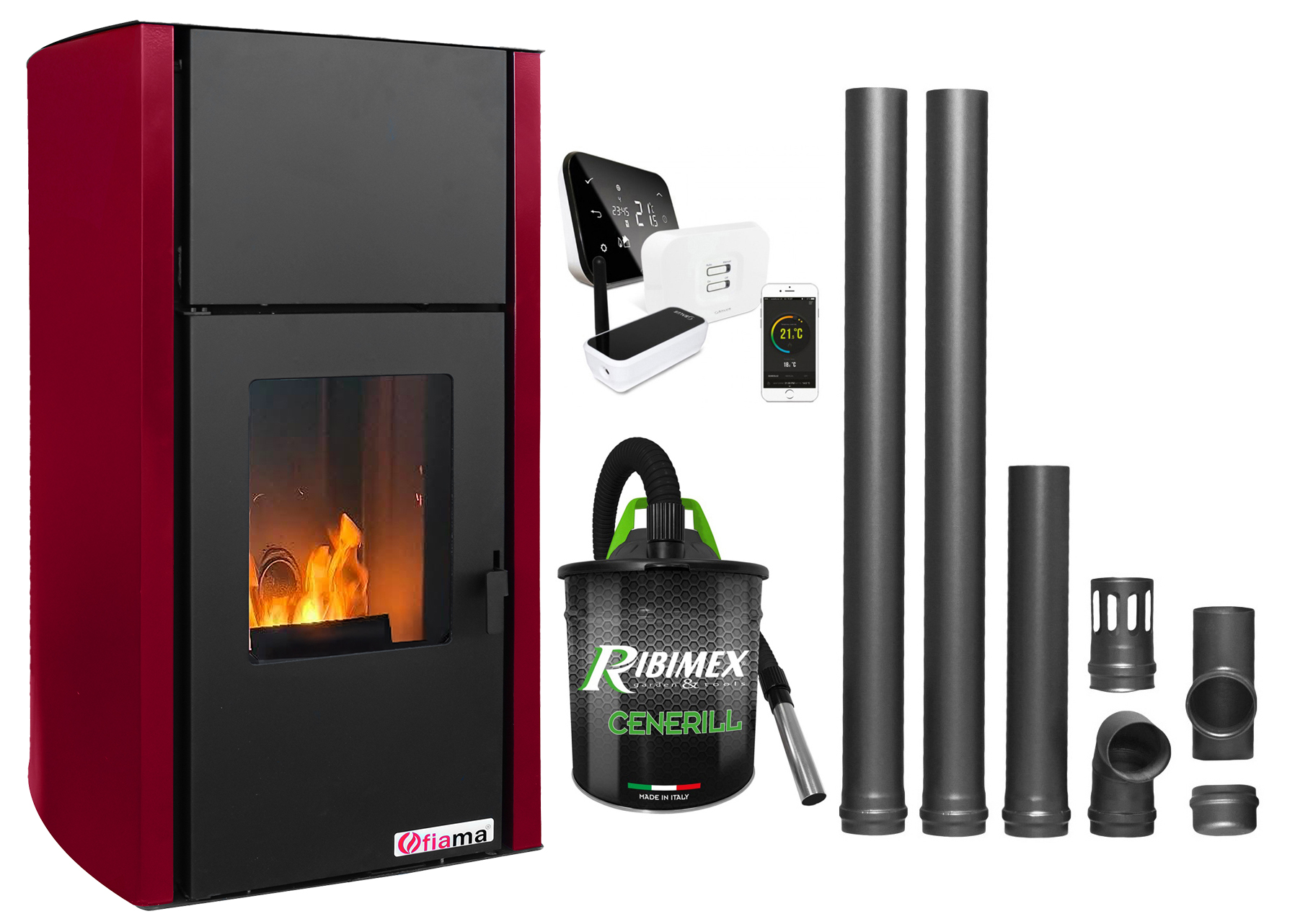 Pachet complet Termosemineu Fornello Fiama 25kW + Control