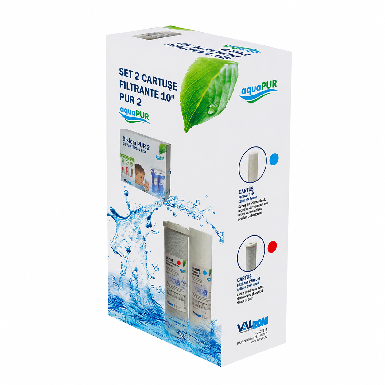 Cartușe Filtrare Apă Aquapur, PP + Cărbune Activ, 2 Buc