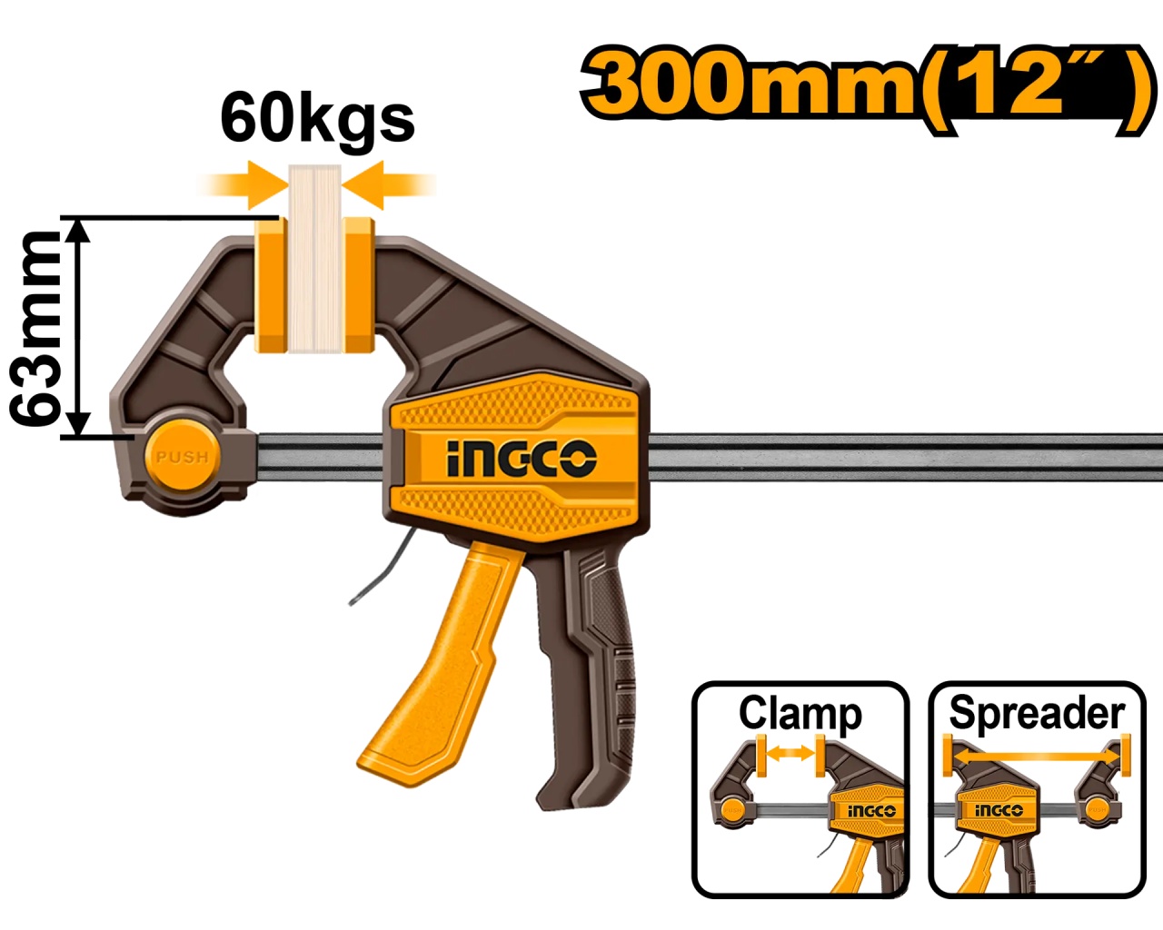 Presa fixare rapidă tip F Ingco 63x450 mm, forță 60 kg - imagine 2