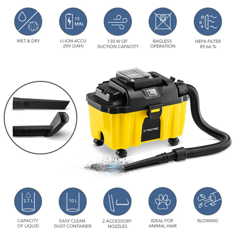 Aspirator fără fir Trotec VC 15-20V, 130W, umed/uscat, HEPA - imagine 6
