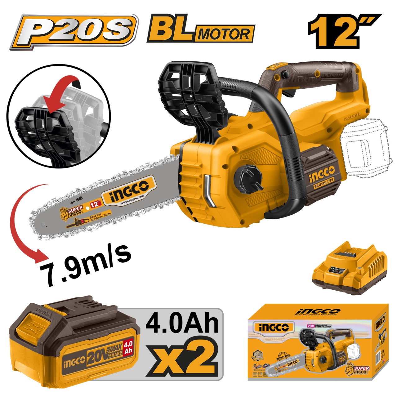 Drujba electrica Ingco 20V cu 2 acumulatori 4Ah