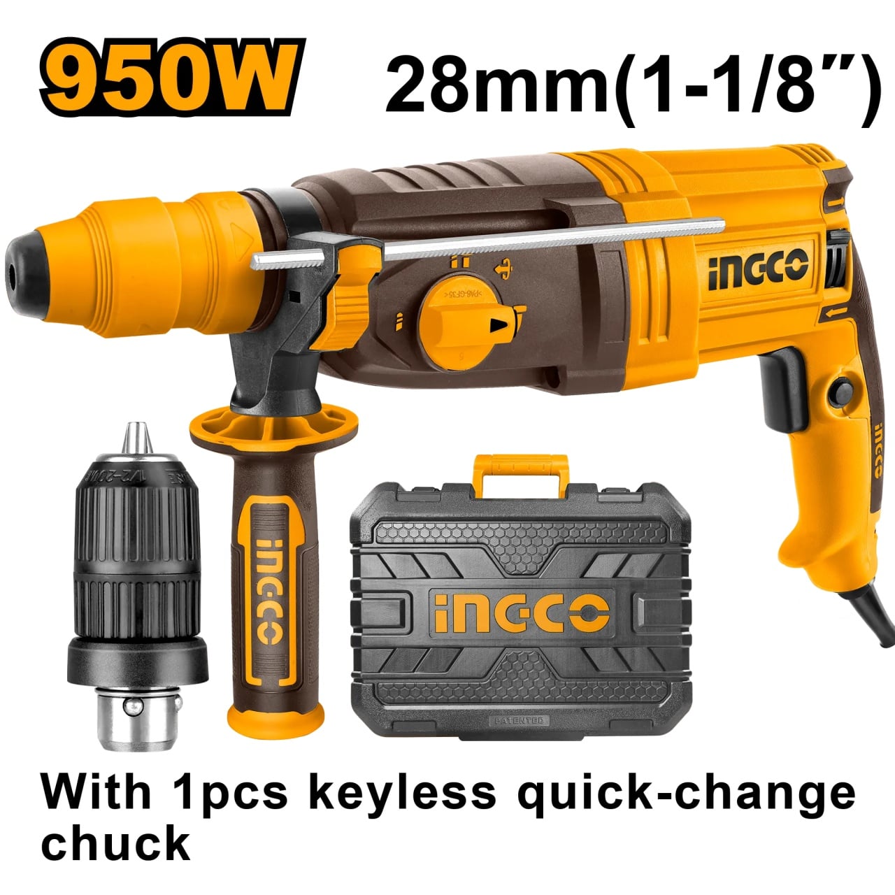 Ciocan Rotopercutor Ingco 950W, 2 Mandrine