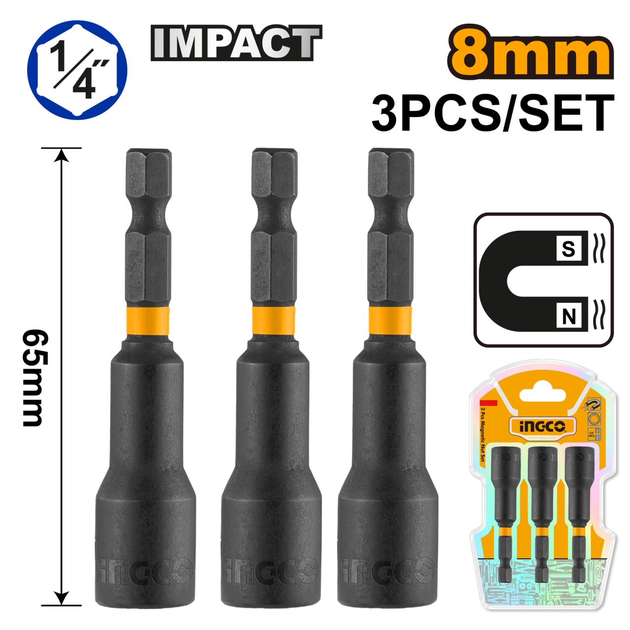 Chei BIT Tubulare Magnetice 10mm Ingco 3buc