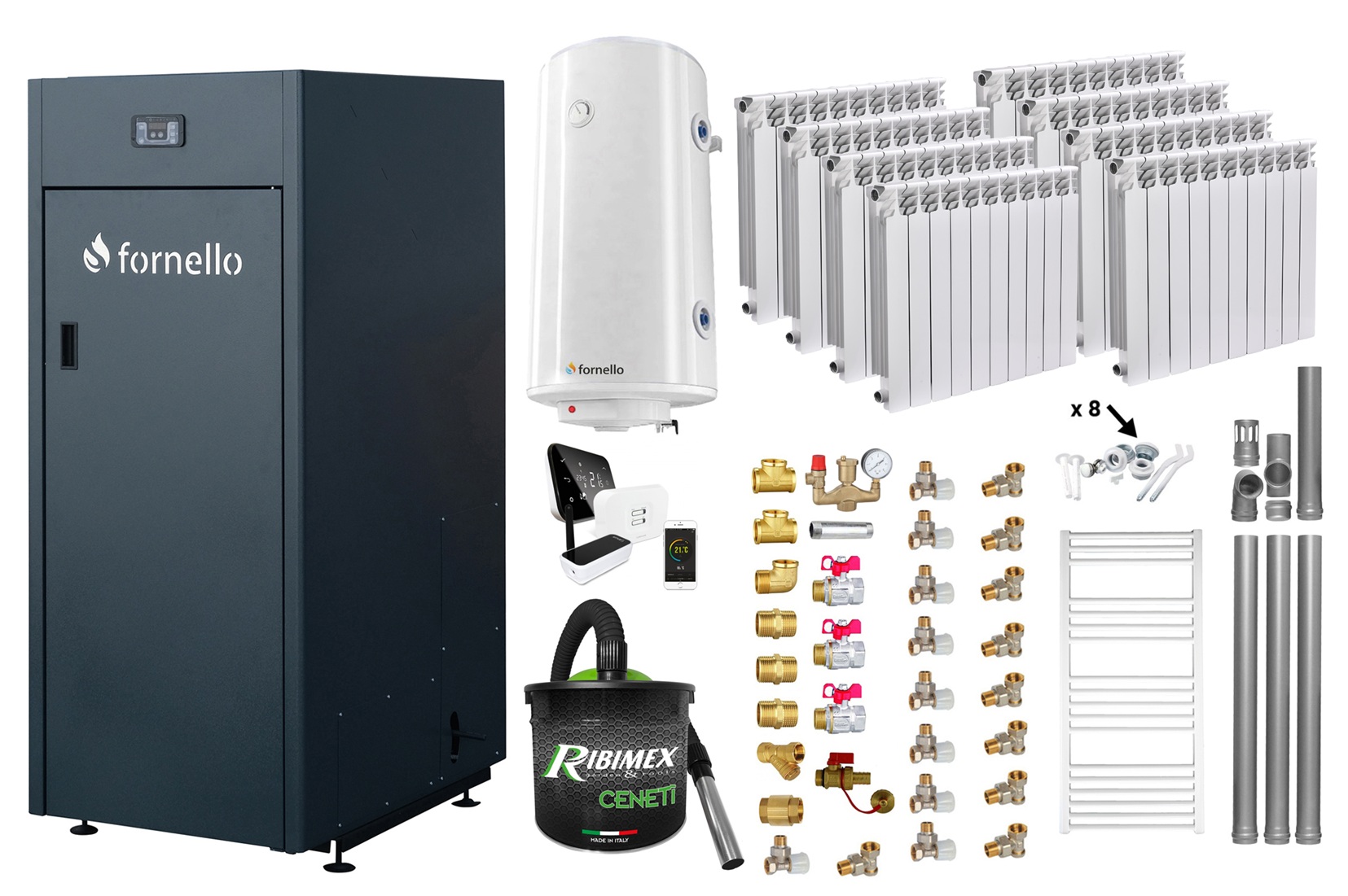 Pachet Centrală Peleti Fornello 30KW Control Online