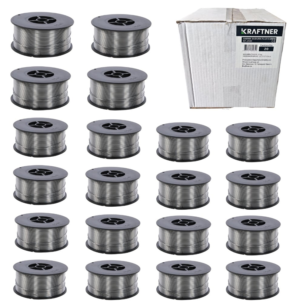 x20 buc SET Sarma de sudura FLUX 1.0mm, 1kg, MIG-MAG, cu sau fara gaz, KRAFTNER KF-7358-x20