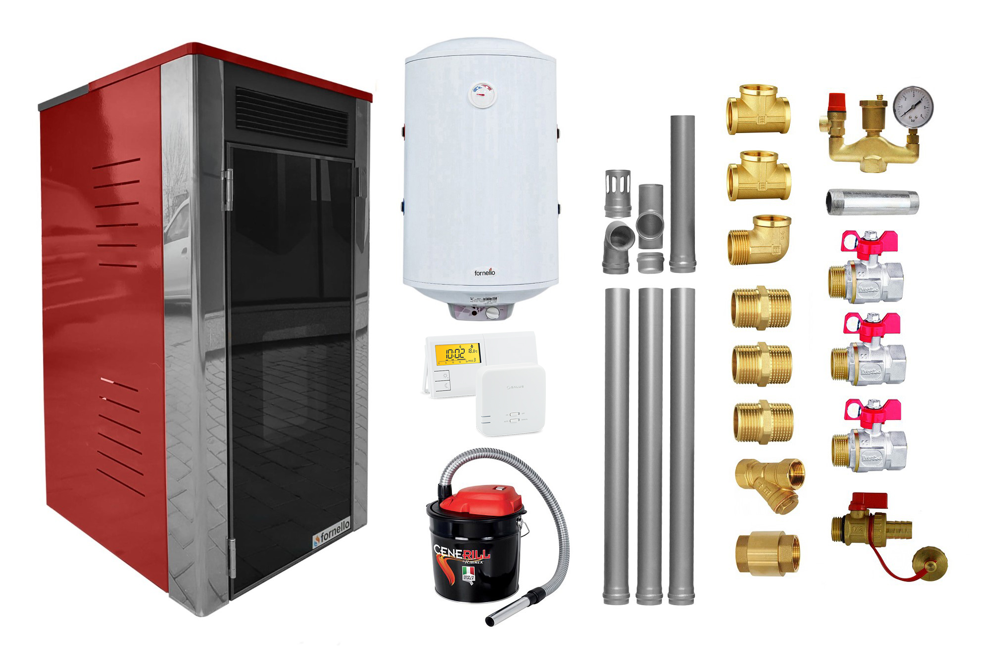 Pachet complet Termoșemineu Fornello 25 kW Bordeaux