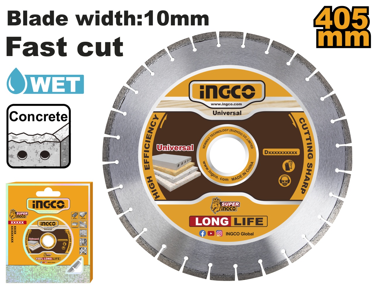 Disc Diamantat Ingco 405mm pentru Asfalt
