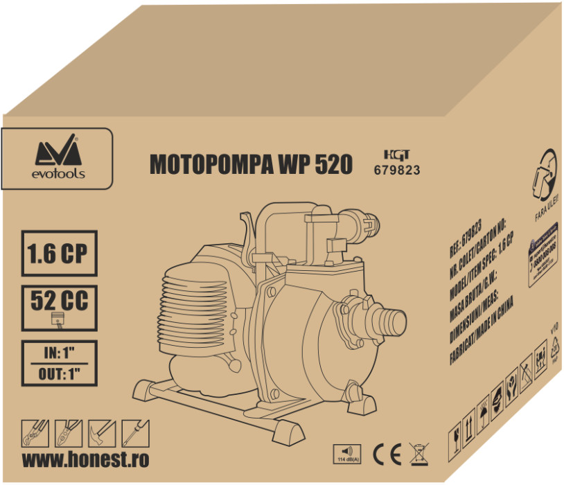 Motopompa Evotools WP 520 EPTO 1.6 CP 1.5 inch - imagine 2